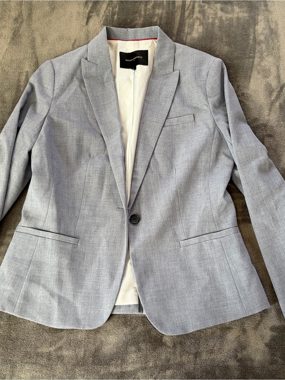 Banana Republic Light Gray/Blue Women's Blazer - Single-Button Tailored Jacket